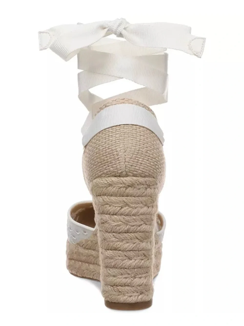 White Eyelet Lace-Up Espadrille Platform Wedge Sandals